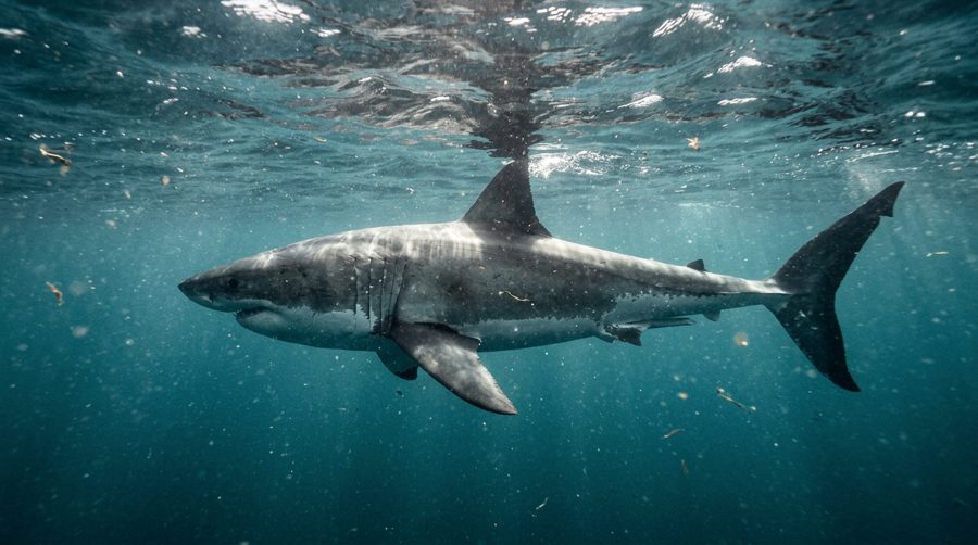 Great white shark near the surface